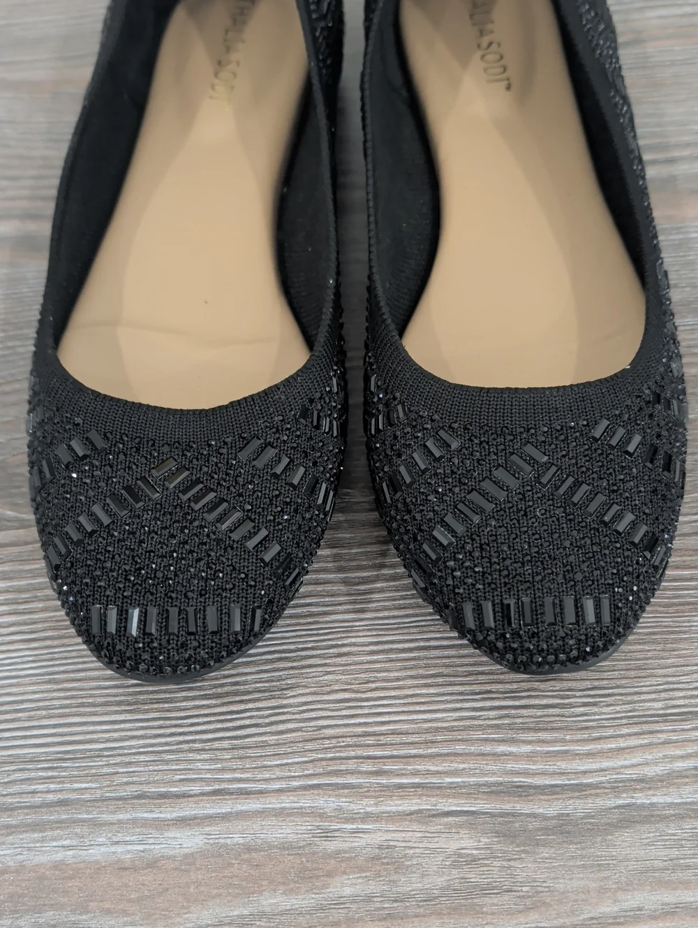 Near New Thalia Sodi KARLI Black Embellished Slip On Ballet Flats 8